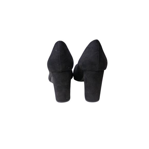 Lulus Black Faux Suede Pumps Block High Heels Pointed Toe Minimalist - Picture 4 of 6